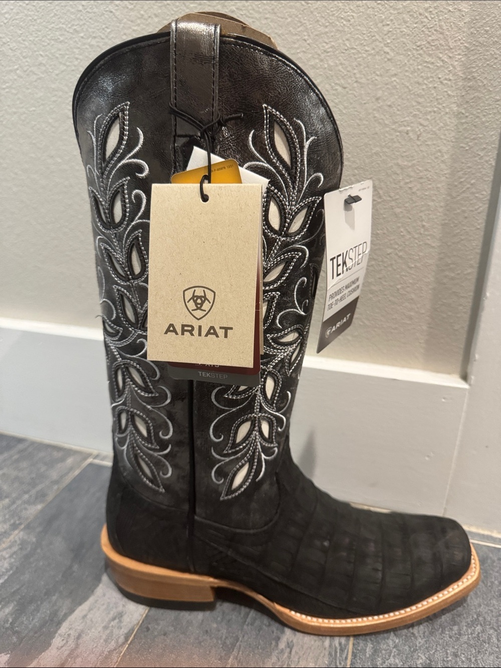 Ariat Black Western Embroidered Boot Accent with Tan Welt